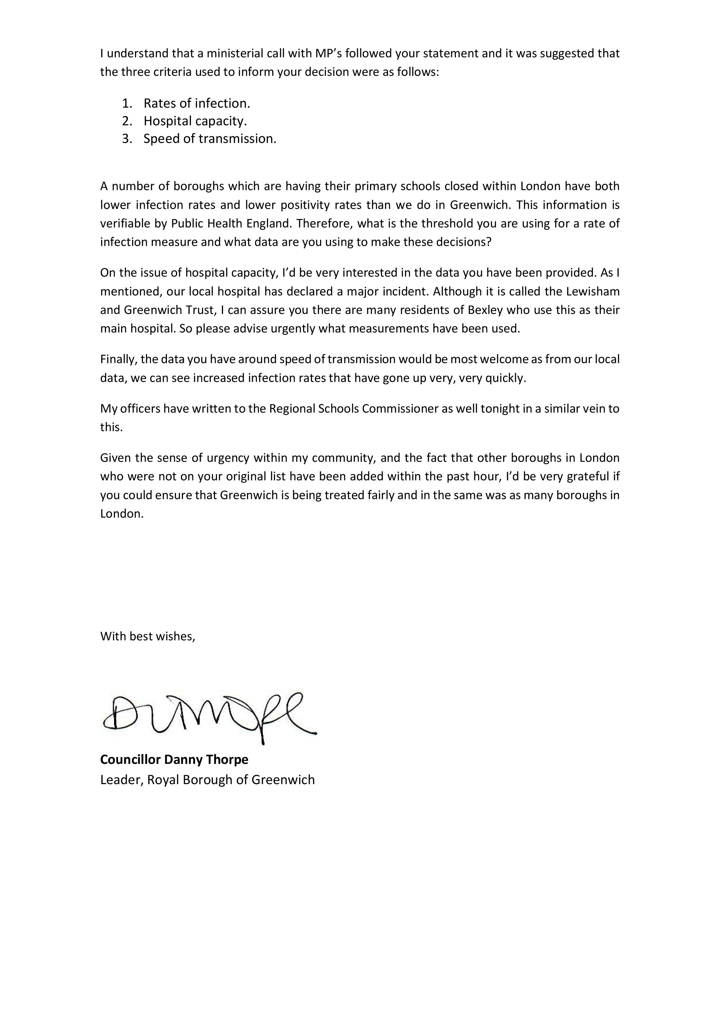 Greenwich council letter (page two)
