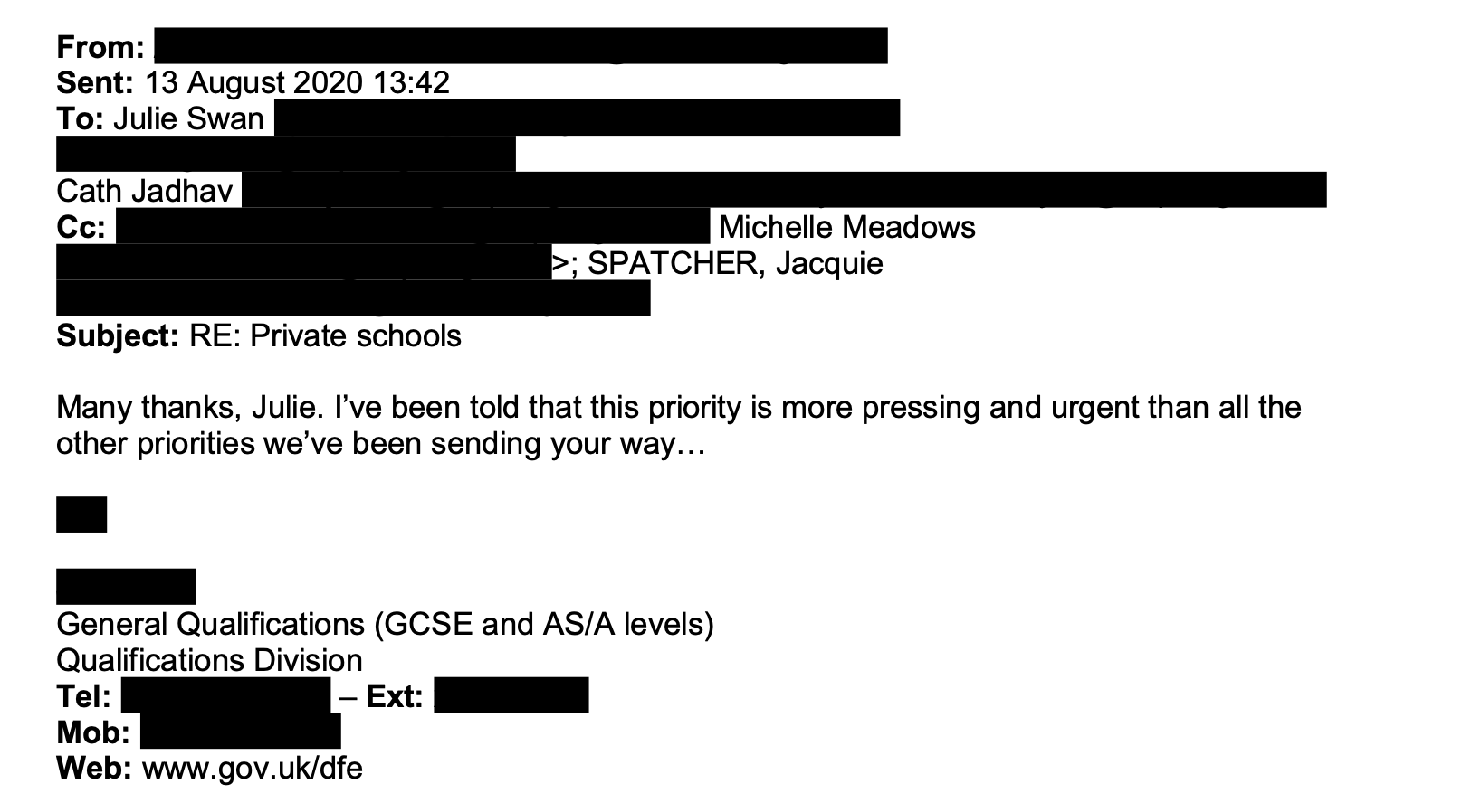 Tes has obtained correspondence between the DfE and Ofqual on results day.