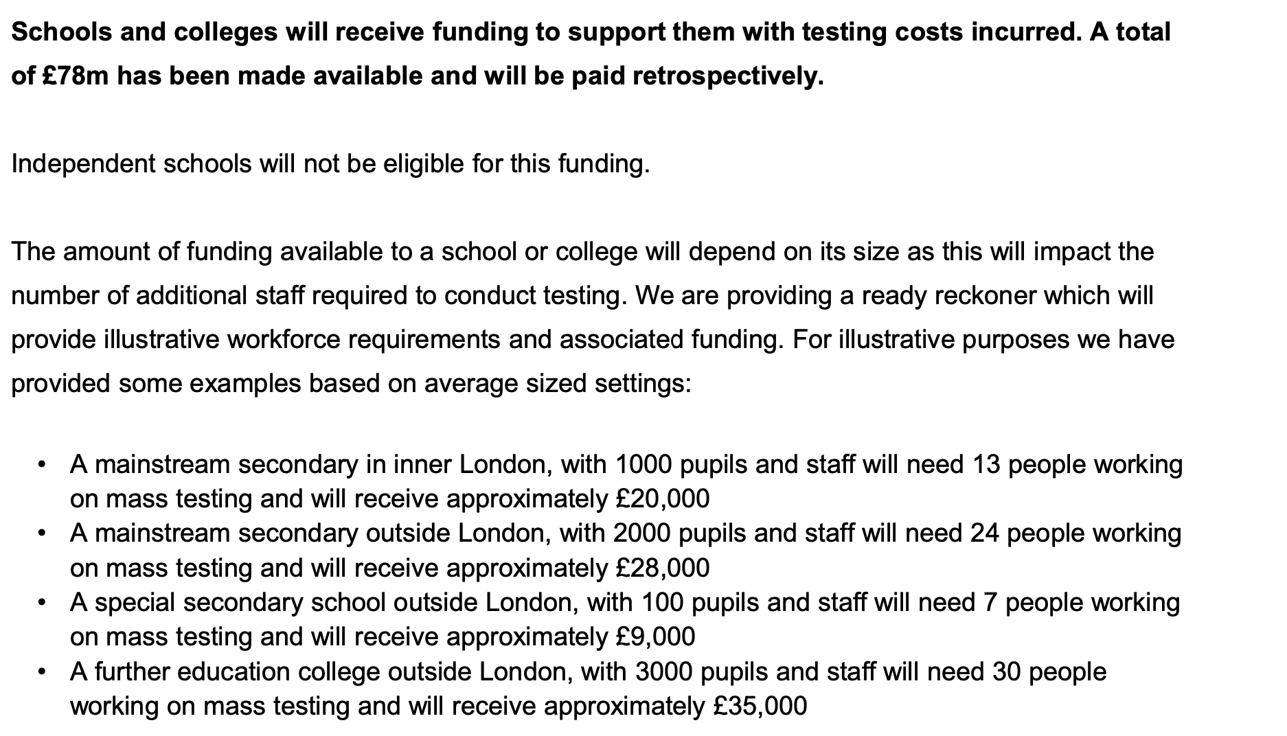 New guidance suggests large secondary school will need 24 people working on mass testing. 