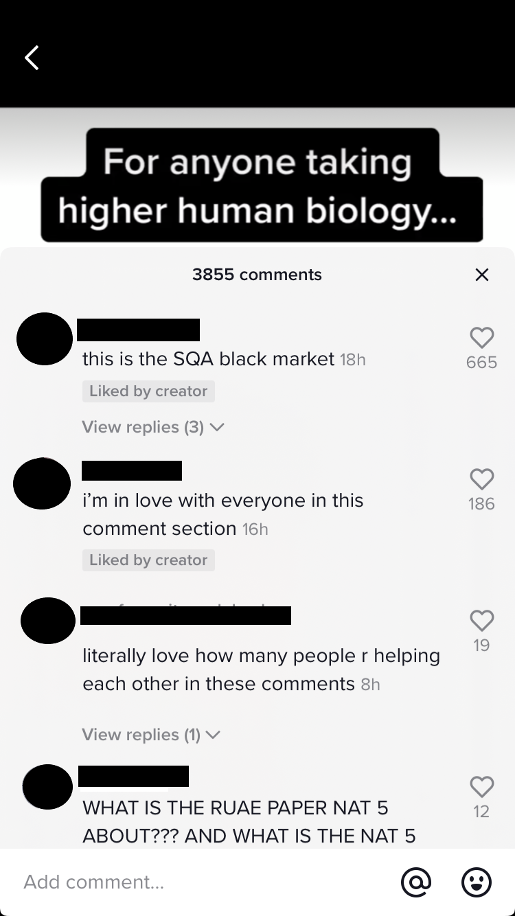 Exam questions shared on TikTok 'SQA black market'