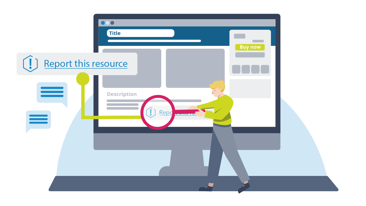 Tes Resources author highlighting the report a resource process on a resource on their laptop screen