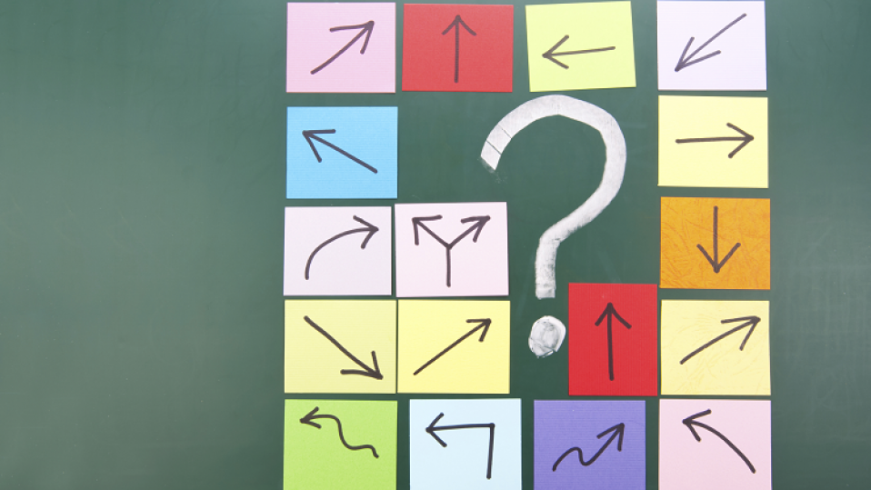 Directions and question mark showing Maths investigations for secondary students