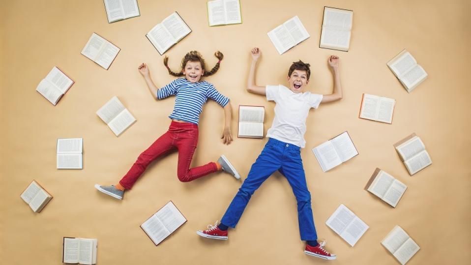 Students having fun with end of term activities in English