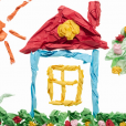 House in coloured paper art work from Art resources for EYFS and primary pupils