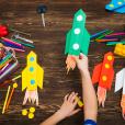 Space rockets and pencils on a desk, space resources for primary