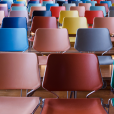 Empty School Chairs In Hall In Preparation For A School Assembly
