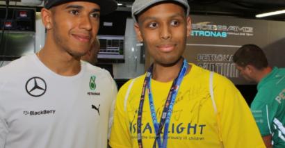 Samveer Parris with Lewis Hamilton