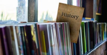 History books on shelves for History skills with secondary students