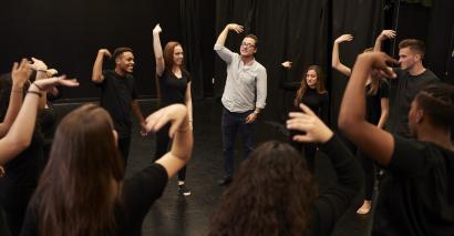 Drama warm-up, game and starter activity performed by secondary drama students
