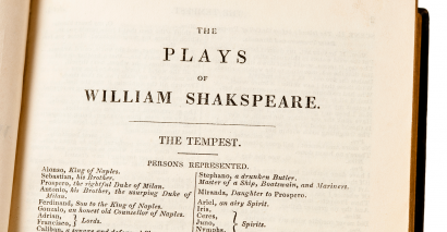 The front page of Shakespeare's The Tempest play being used in a secondary English classroom with teaching resources for secondary students