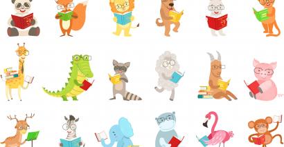 Counting songs and resources being read by cartoon characters