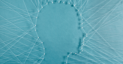 Outline of a head with thread connections representing A Level Psychology resources for KS5 students