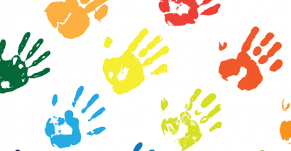 Young Children's Multi-coloured Hand Prints created in an all about me EYFS lesson