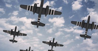 Fighter planes from WWII in the sky as part of Battle Of Normandy, D-Day, Operation Overlord, Blitz, Battle of Britain, Dunkirk and Pearl Harbor resources for secondary history students