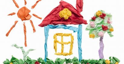 House in coloured paper art work from Art resources for EYFS and primary pupils