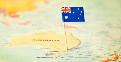 Map with Australian Flag marking Sydney, top Australia Day resources