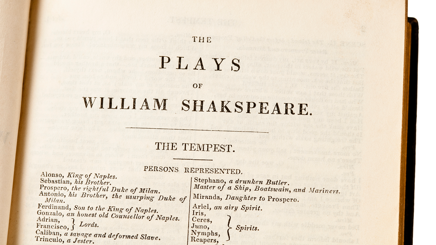 The front page of Shakespeare's The Tempest play being used in a secondary English classroom with teaching resources for secondary students