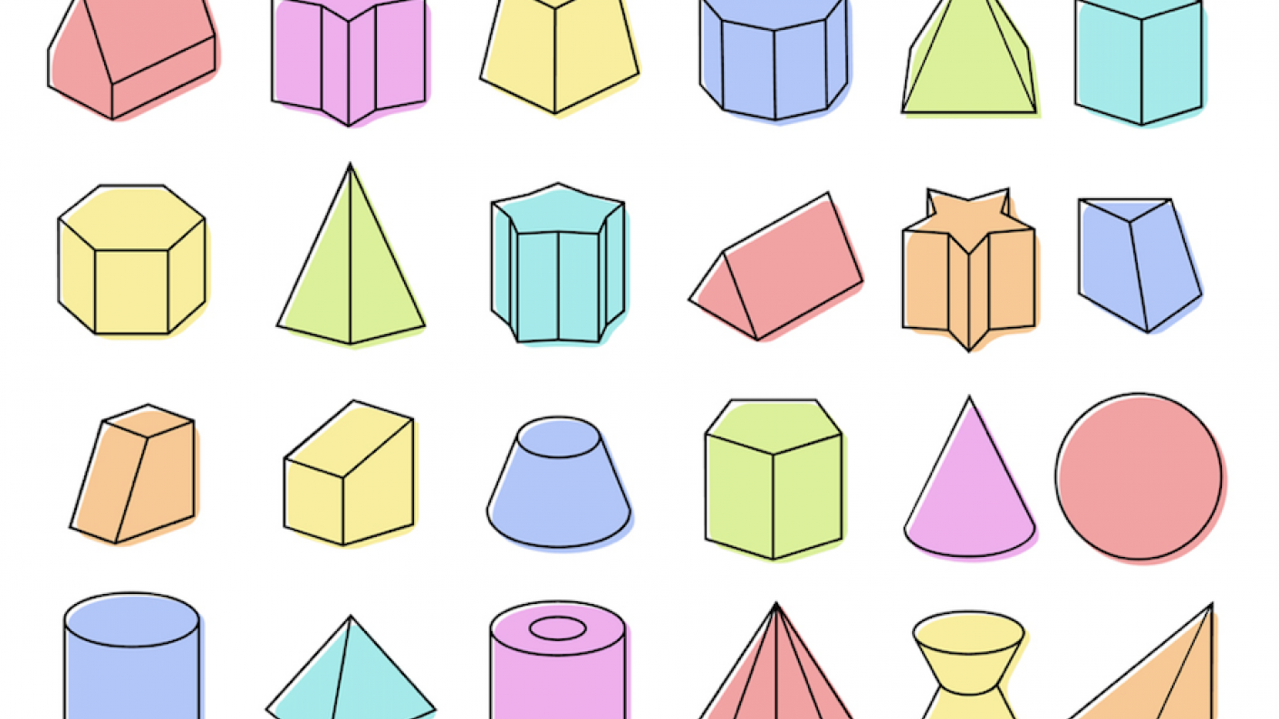 3D shapes in different colours for teaching shapes in maths with shapes worksheets and gcse maths shapes resources