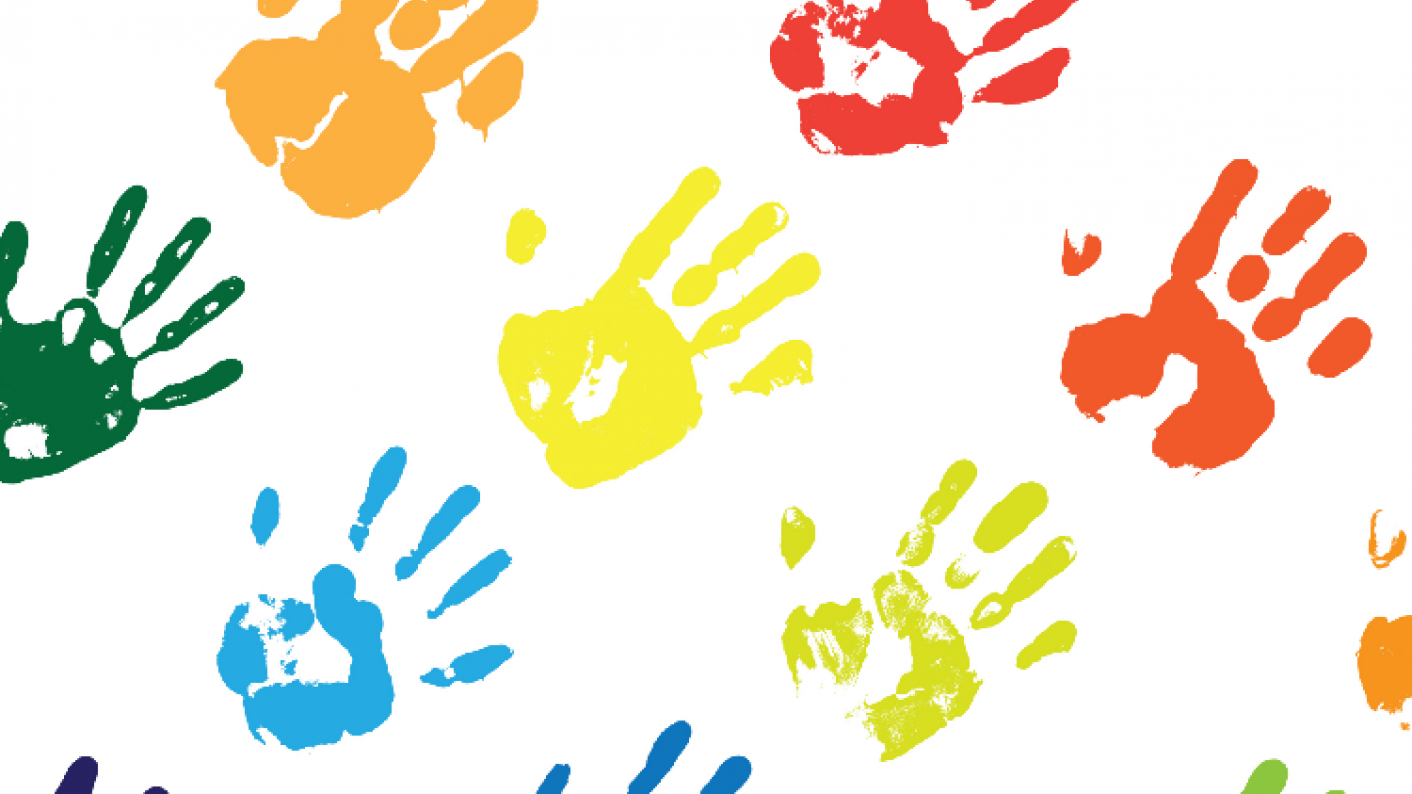 Young Children's Multi-coloured Hand Prints created in an all about me lesson