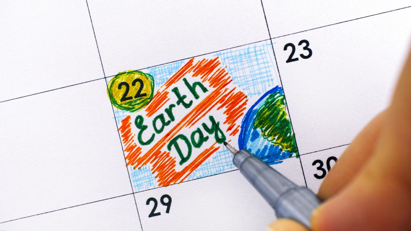 Earth Day writing marked on a calendar 22 April