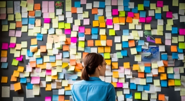 Teacher with lots of post-it notes