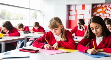 Children in secondary classroom