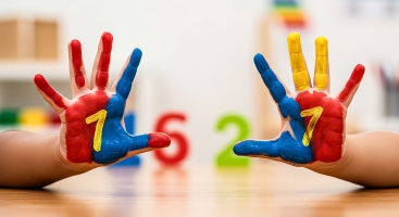 Hands with painted number 7