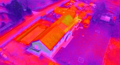 Drone image of heat loss from school roof