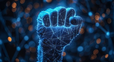 Digitally drawn fist raised in revolution