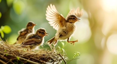 Chick learning to fly