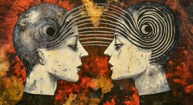 Illustration of two lady's heads connected