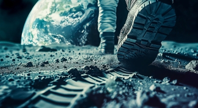 Man leaving footprint on moon