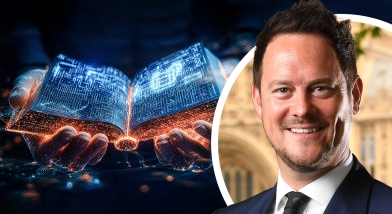 Stephen Morgan with digital background