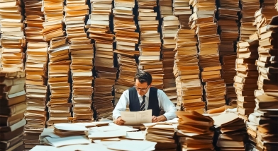 Man sitting at desk with loads of papers