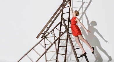 Woman stuck on ladder