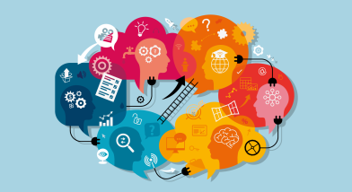 Illustration of thinking clouds collaborating