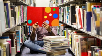 Reading books in library