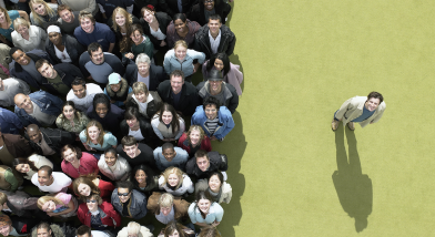 Man standing out in crowd