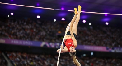 Pole vaulter jumping bar