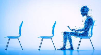 ai robot sitting in chair