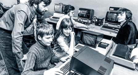 Children using old computer facilities