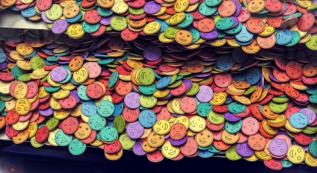 Multi-coloured coins in a coin-push machine