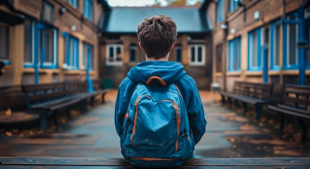 Lone pupil in playground