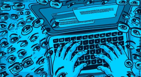 Child's hands typing on keyboard illustration