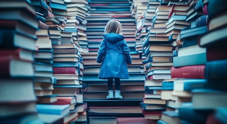 Girl surrounded by books