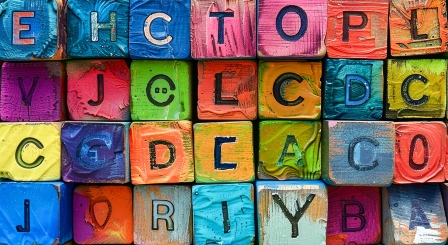 Letters on different coloured blocks