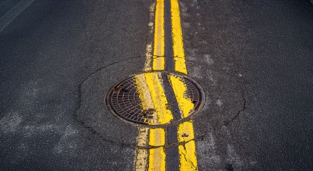 Double yellow lines in the road