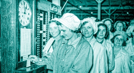 Women clocking into work
