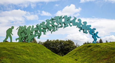 Sculpture of someone jumping a gap
