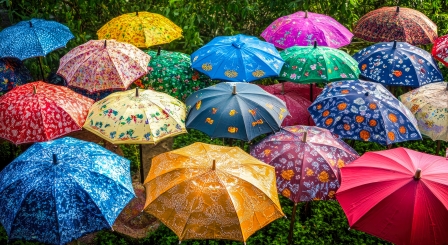 Different patterned umbrellas